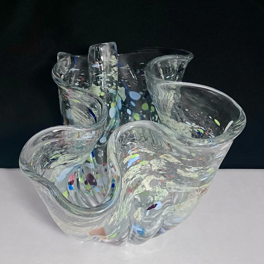 CONFETTI HANDKERCHIEF VASE / Romanian Glass Artist ION TAMAIAN / Big 10.5 Inches - Picture 6 of 12